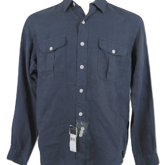 New Polo Ralph Lauren Linen ShirtXL NavyWeathered Finish Runs LargeBLEMISH